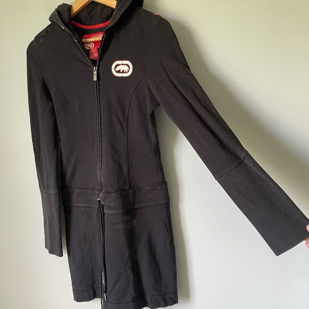 Ecko Red Vtg Deadstock y2k 2000s Hoodie Dress One Piece Black Women's Size Small - Picture 3 of 14